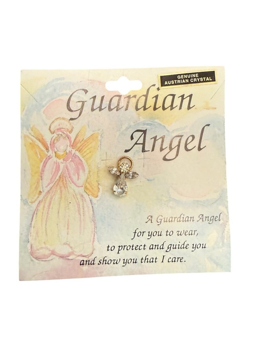 NWT Guardian Angel Lapel Pin Genuine Austrian Crystal Gold Pin Costume Jewelry